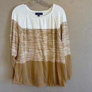 Karen‎ Scott Women's Tri Color Tan Beige White Pullover Sweater XL